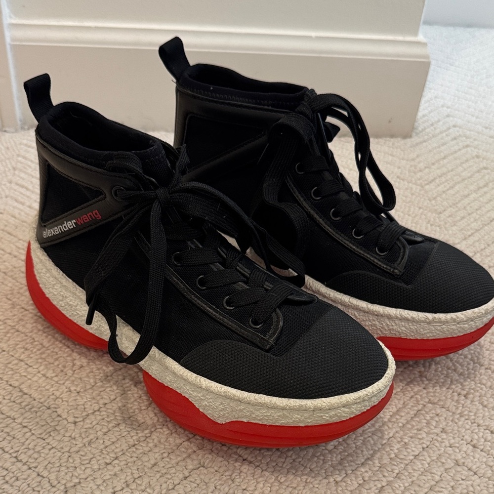 Alexander Wang Black High-Top Sneakers with Red Sole and White Midsole